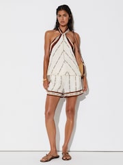 Reiss Ivory Jayce Chain-Print Halterneck Top - Image 1 of 6