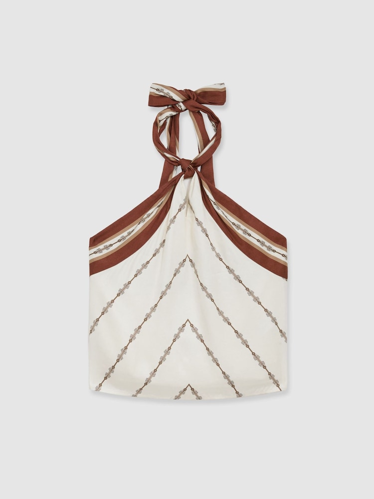 Reiss Ivory Jayce Chain-Print Halterneck Top - Image 2 of 6 Reiss Ivory Jayce Chain-Print Halterneck Top - Image 2 of 6