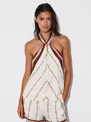 Reiss Ivory Jayce Chain-Print Halterneck Top - Image 4 of 6
