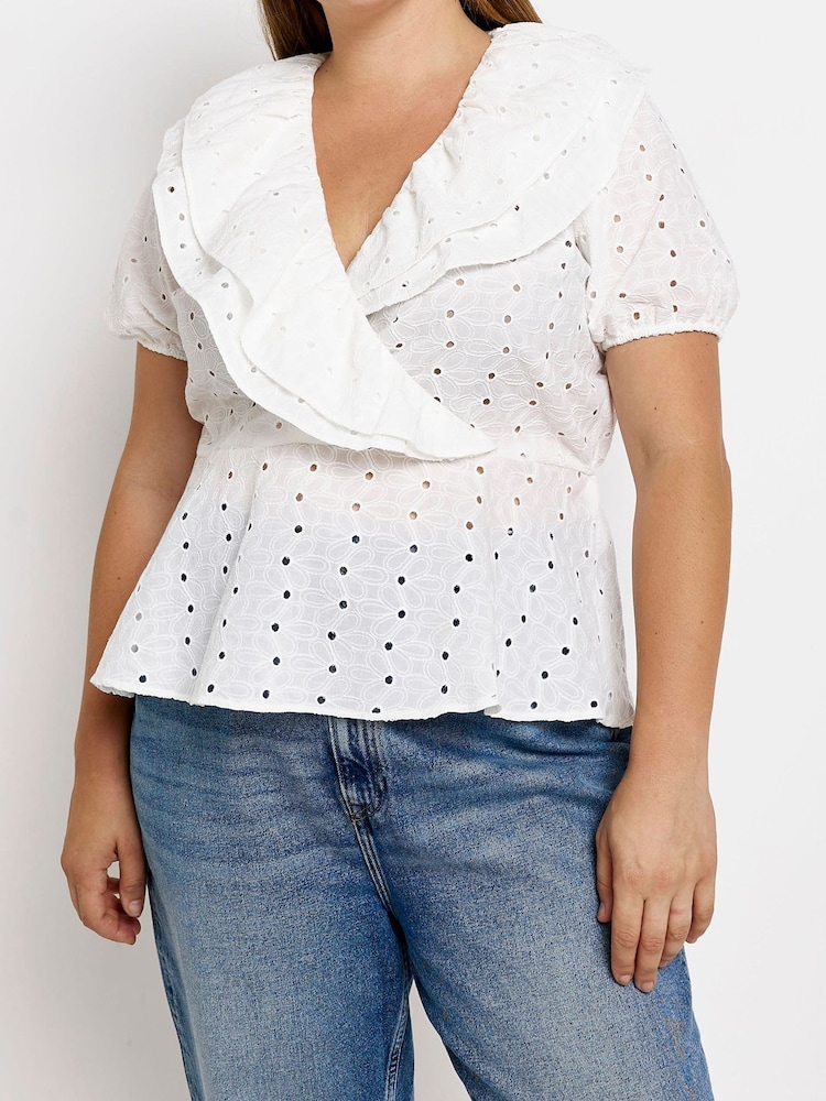 River Island Plus White One Shoulder Top With Ruffle - Image 2 of 3 River Island Plus White One Shoulder Top With Ruffle - Image 2 of 3