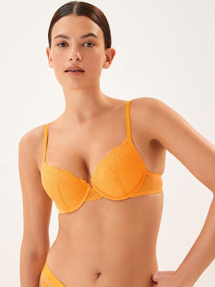 Orange/Navy Blue/White Push Up Pad Plunge Lace Bras 3 Pack - Image 2 of 9