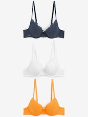 Orange/Navy Blue/White Push Up Pad Plunge Lace Bras 3 Pack - Image 6 of 9