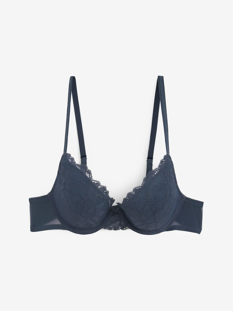 Orange/Navy Blue/White Push Up Pad Plunge Lace Bras 3 Pack - Image 9 of 9