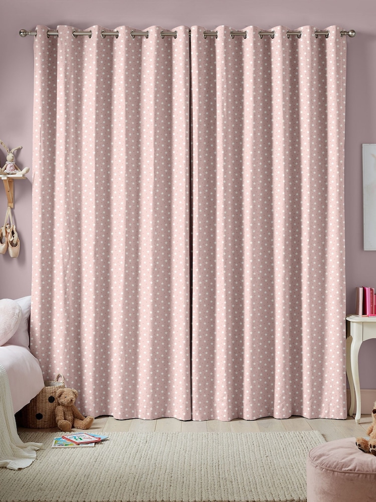 Blush Pink Kids Ditsy Stars Made To Measure 100% Cotton Curtains - Image 2 of 9