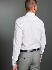 White Slim Fit 100% Cotton Signature Textured Double Cuff Shirt With Trim Detail - Image 2 of 9