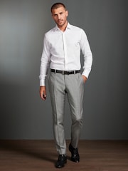 White Slim Fit 100% Cotton Signature Textured Double Cuff Shirt With Trim Detail - Image 3 of 9