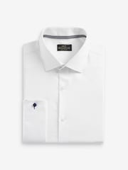 White Slim Fit 100% Cotton Signature Textured Double Cuff Shirt With Trim Detail - Image 7 of 9
