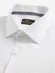White Slim Fit 100% Cotton Signature Textured Double Cuff Shirt With Trim Detail - Image 8 of 9