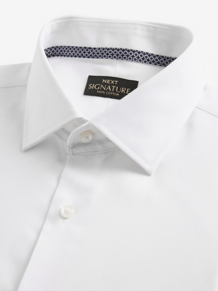 White Slim Fit 100% Cotton Signature Textured Double Cuff Shirt With Trim Detail - Image 8 of 9