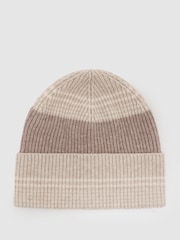 Reiss Neutral Freya Wool-Blend Striped Rib-Knit Beanie - Image 2 of 4