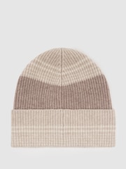 Reiss Neutral Freya Wool-Blend Striped Rib-Knit Beanie - Image 3 of 4