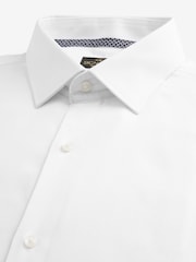 White Regular Fit 100% Cotton Signature Textured Double Cuff Smart Shirt With Trim Detail - Image 10 of 11