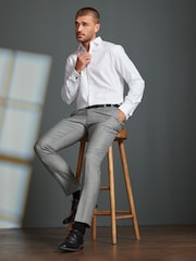 White Regular Fit 100% Cotton Signature Textured Double Cuff Smart Shirt With Trim Detail - Image 4 of 11
