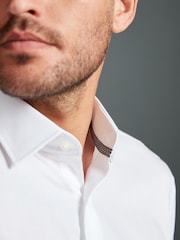 White Regular Fit 100% Cotton Signature Textured Double Cuff Smart Shirt With Trim Detail - Image 5 of 11