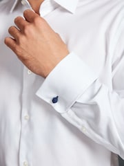 White Regular Fit 100% Cotton Signature Textured Double Cuff Smart Shirt With Trim Detail - Image 7 of 11