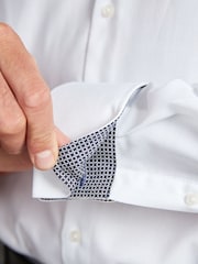 White Regular Fit 100% Cotton Signature Textured Double Cuff Smart Shirt With Trim Detail - Image 8 of 11