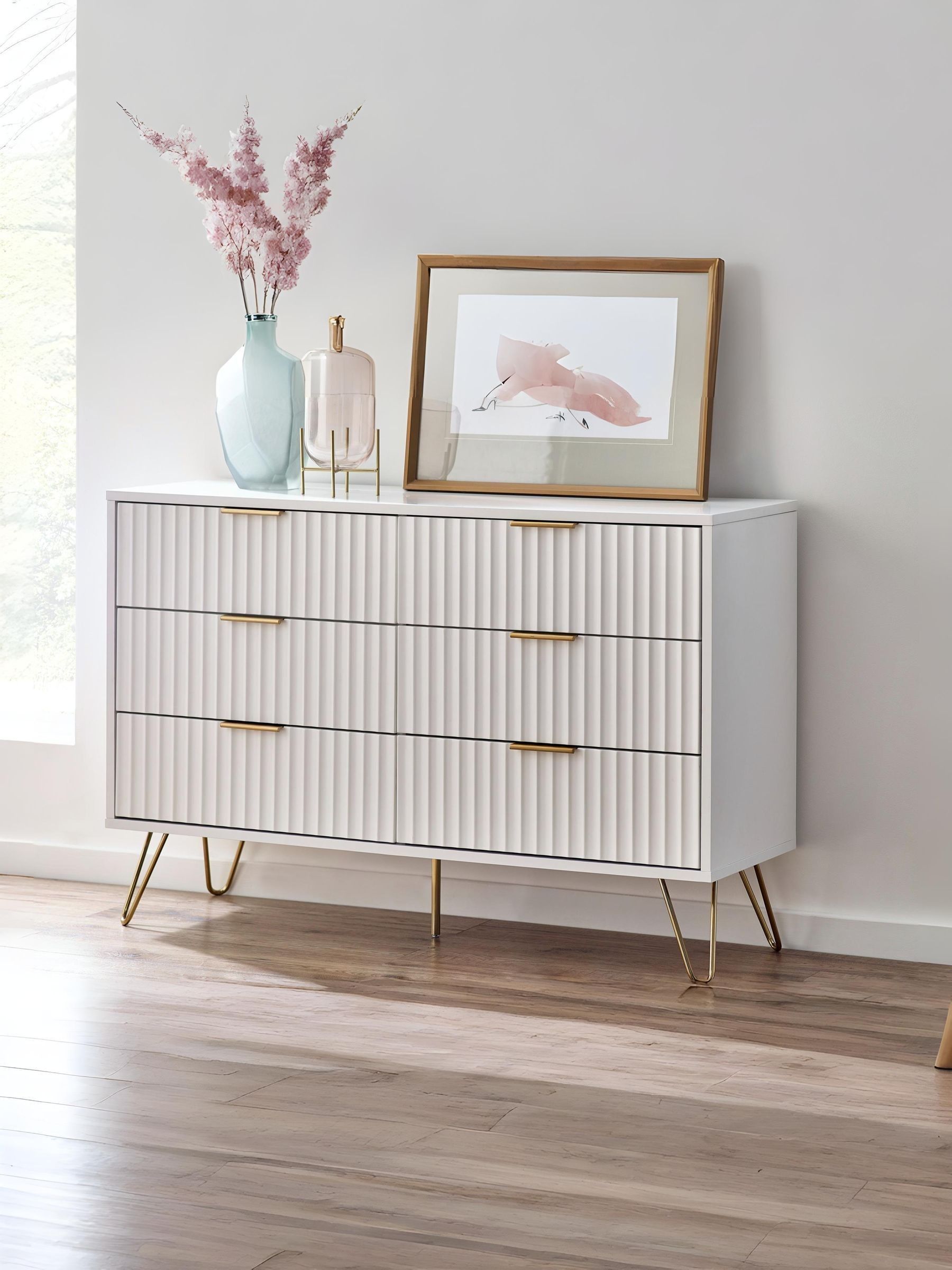 Murano Chest of Drawers with 6 Drawers - Matt White - Julian Bowen | TJ Hughes - Image 7