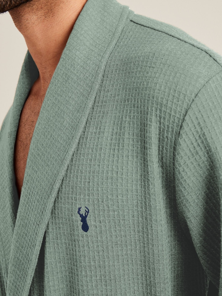 Sage Green Lightweight Waffle Dressing Gown - Image 4 of 8