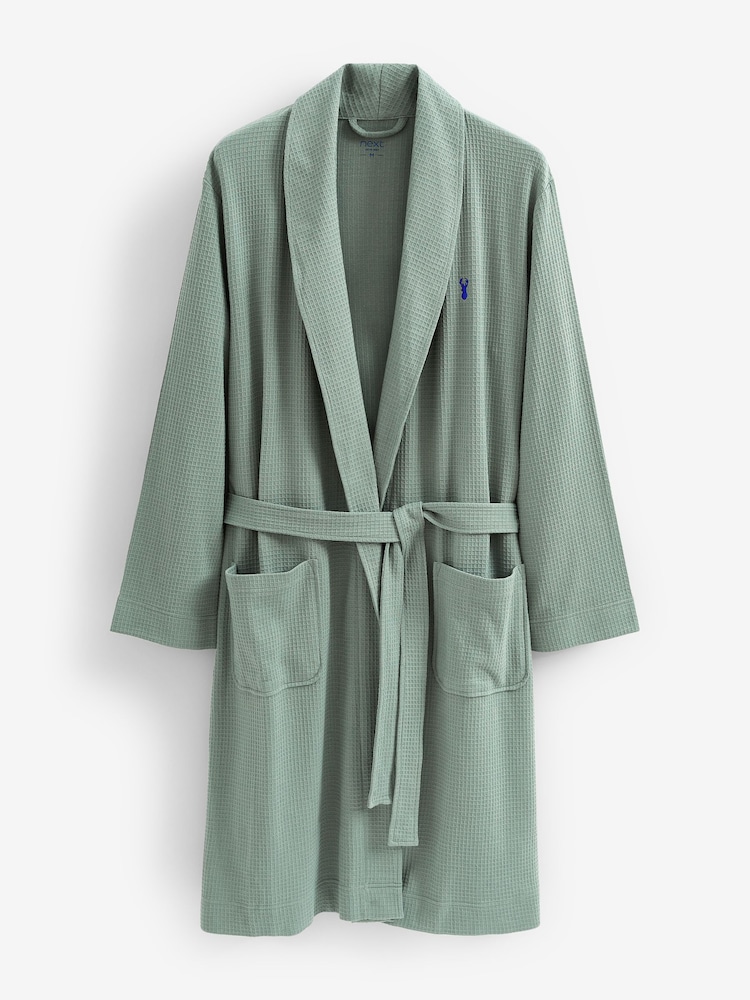 Sage Green Lightweight Waffle Dressing Gown - Image 5 of 8