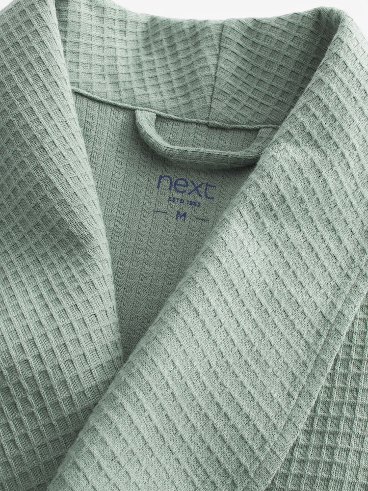 Sage Green Lightweight Waffle Dressing Gown - Image 8 of 8