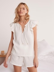 White Cotton Crinkle Frill Top - Image 1 of 6