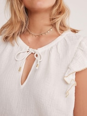 White Cotton Crinkle Frill Top - Image 3 of 6
