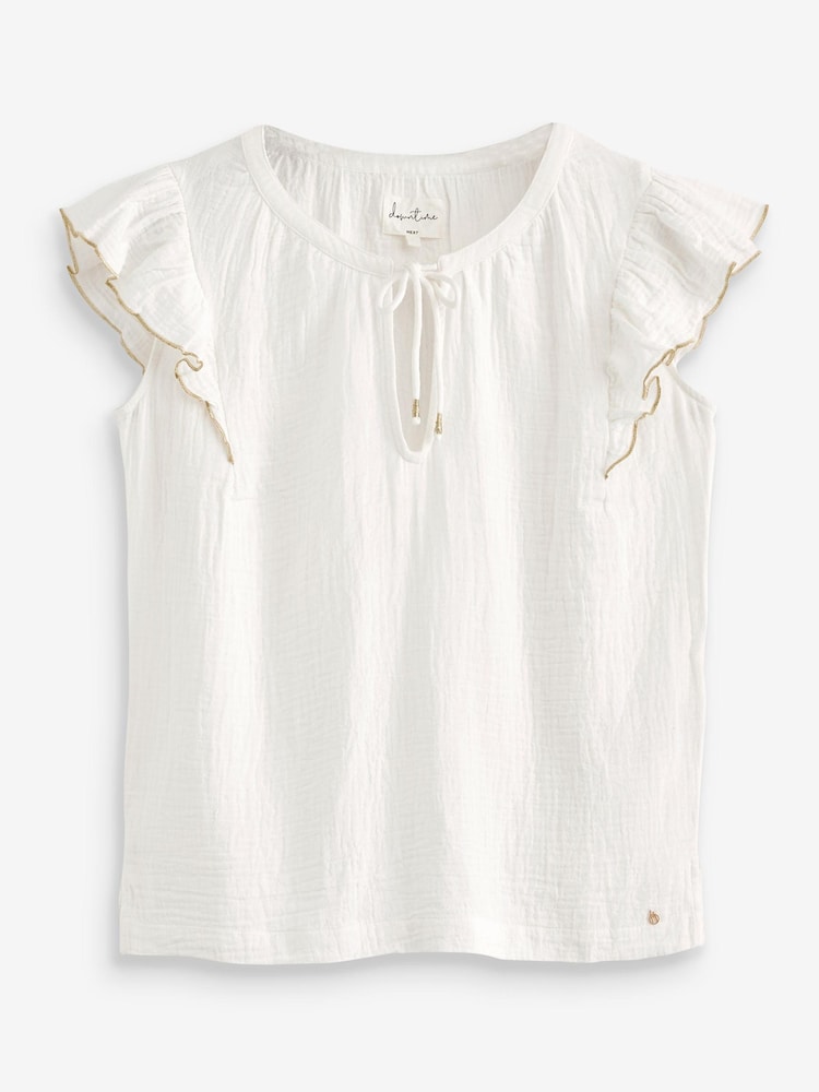 White Cotton Crinkle Frill Top - Image 6 of 6