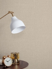 Graham & Brown Brown Linen Beige 10M Wallpaper - Image 1 of 3