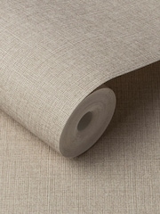 Graham & Brown Brown Linen Beige 10M Wallpaper - Image 3 of 3