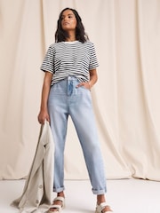 Anise Blue Bleach Wash Girlfriend Jeans - Image 1 of 4