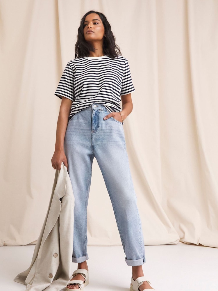 Anise Blue Bleach Wash Girlfriend Jeans - Image 1 of 4