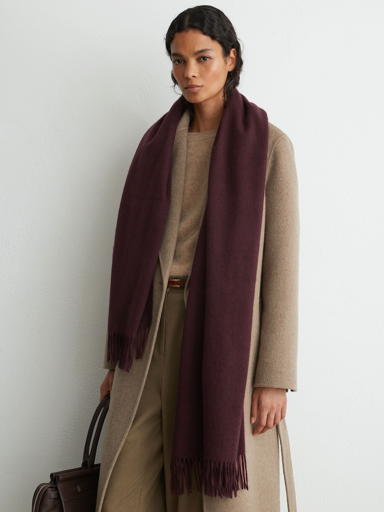 Reiss Grape Picton Wool and Cashmere Scarf - Image 1 of 5