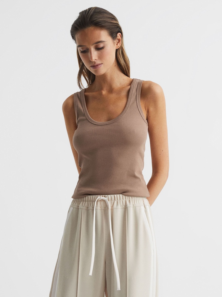 Reiss Mocha Violet Scoop Neck Jersey Vest Top - Image 1 of 7