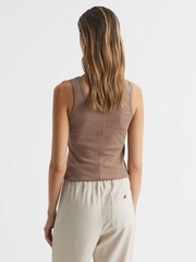 Reiss Mocha Violet Scoop Neck Jersey Vest Top - Image 5 of 7