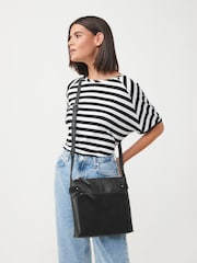 Black Leather Pocket Messenger Bag - Image 1 of 5
