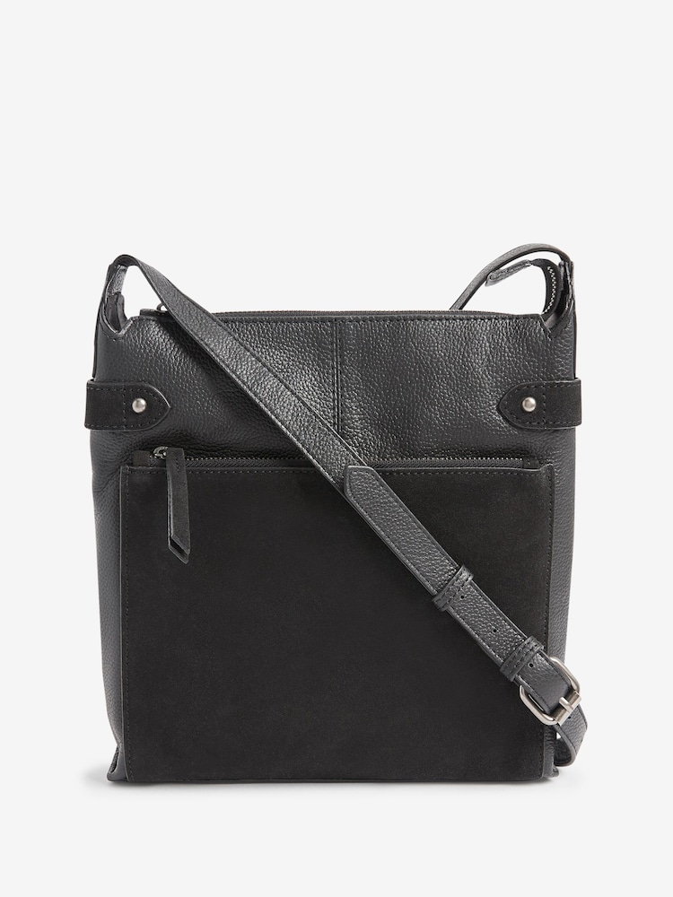 Black Leather Pocket Messenger Bag - Image 2 of 5