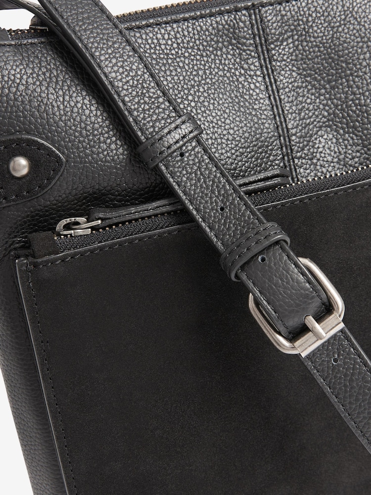 Black Leather Pocket Messenger Bag - Image 5 of 5