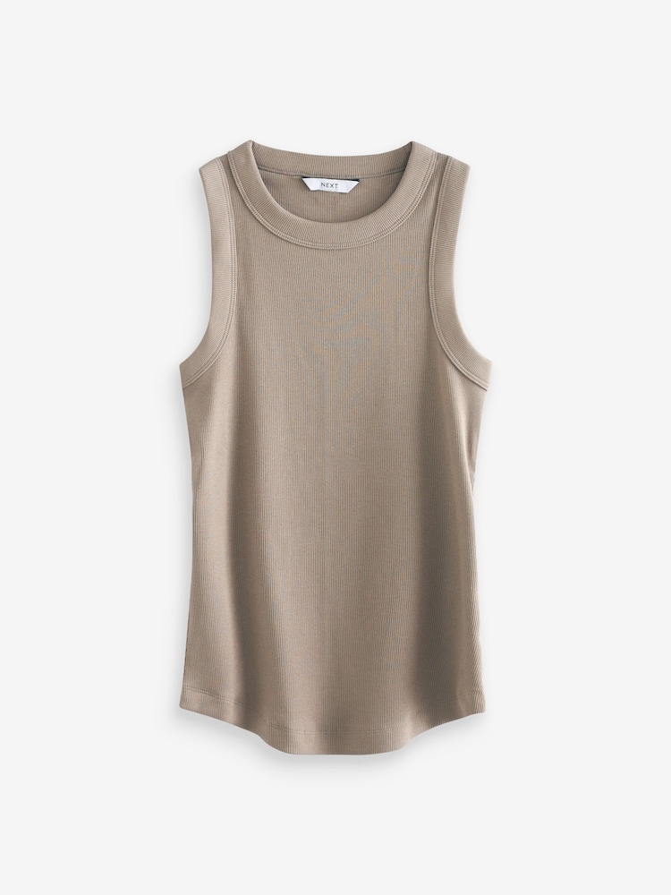 Taupe rjava - Rebrasta majica brez rokavov z zoženim hrbtnim delom - Slika 5 iz 5 Taupe rjava - Rebrasta majica brez rokavov z zoženim hrbtnim delom - Slika 5 iz 5