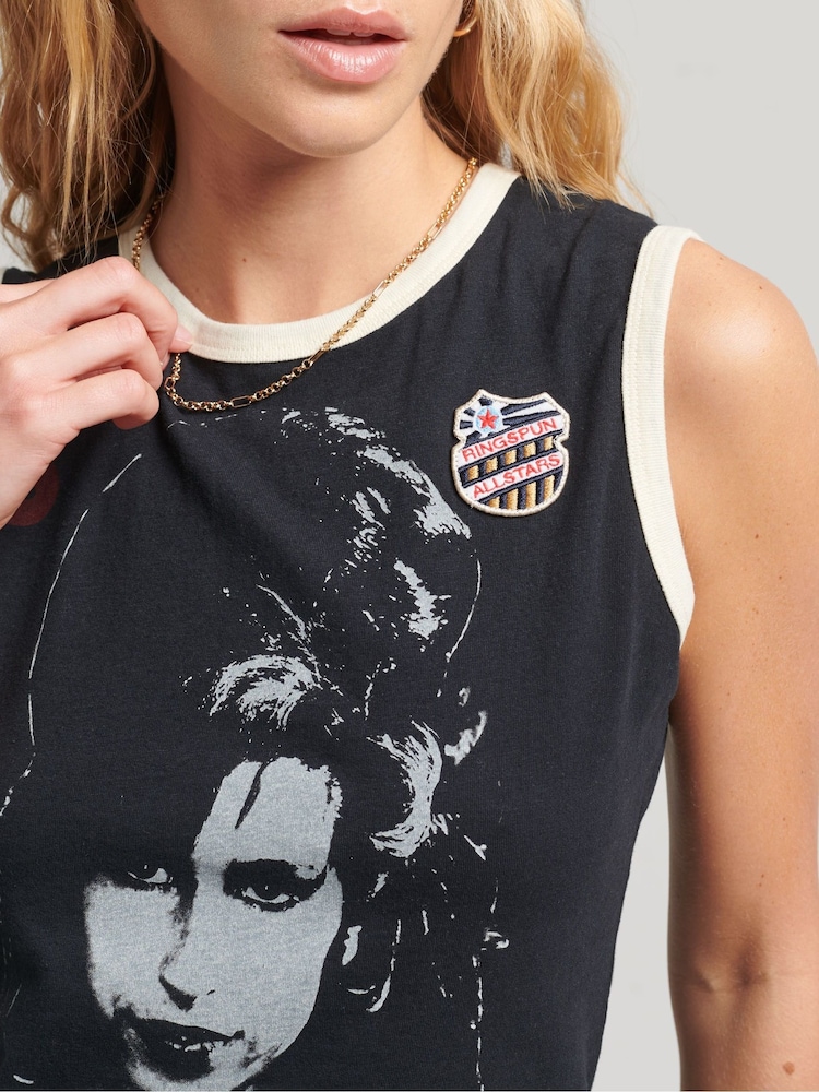Superdry Black Chrome 100% Cotton Ringspun Allstars Vintage Re-Issue Vest Top - Image 4 of 4