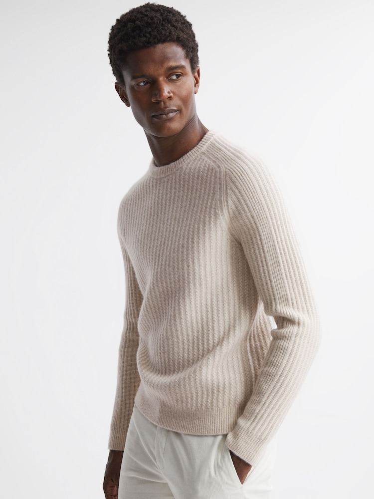 Reiss Stone Millerson Wool-Cotton Textured Crew Neck Jumper - Image 1 of 6