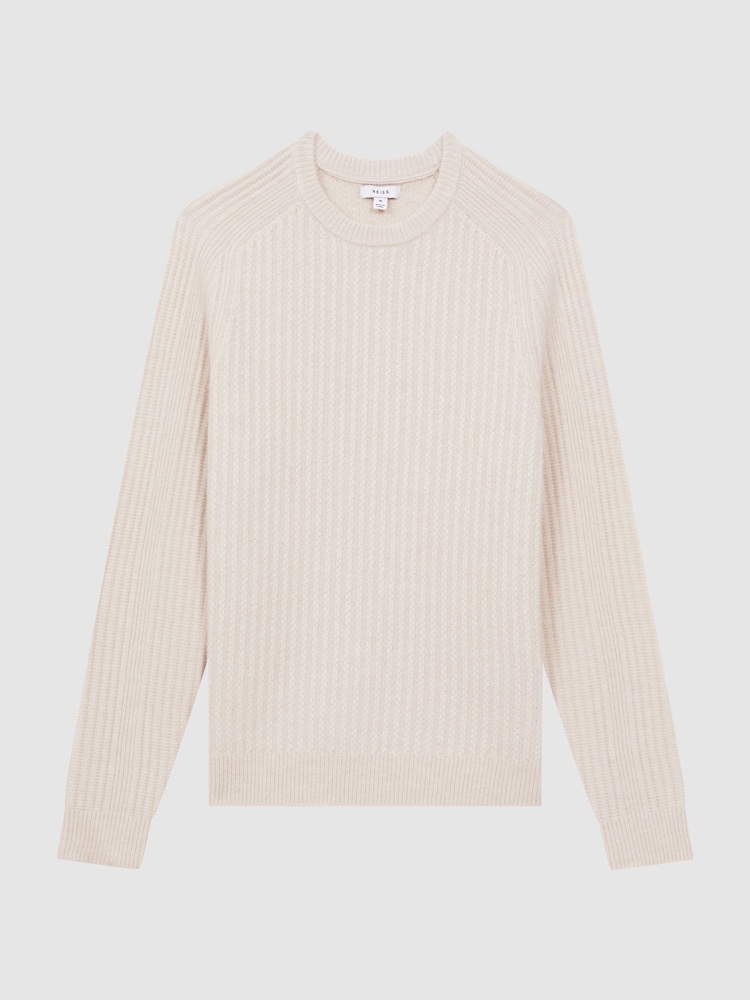 Reiss Stone Millerson Wool-Cotton Textured Crew Neck Jumper - Image 2 of 6