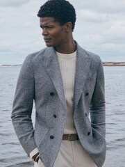 Reiss Stone Millerson Wool-Cotton Textured Crew Neck Jumper - Image 3 of 6