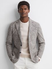 Reiss Stone Millerson Wool-Cotton Textured Crew Neck Jumper - Image 4 of 6