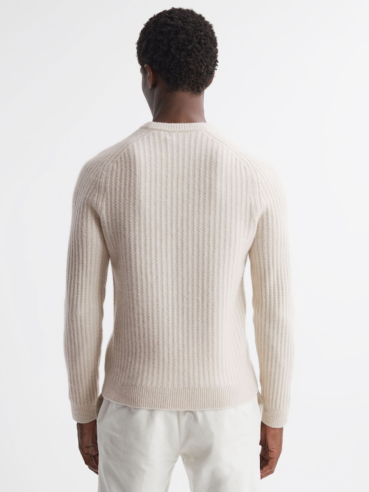 Reiss Stone Millerson Wool-Cotton Textured Crew Neck Jumper - Image 6 of 6
