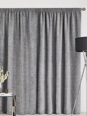Grey Silver Heavyweight Chenille Pencil Pleat Blackout/Thermal Curtains - Image 2 of 6