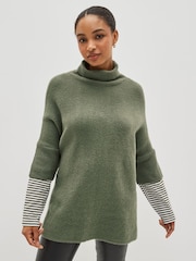 Cachi/Verde - Poncho in maglia con A righe sulle maniche - Immagine 1 di 5