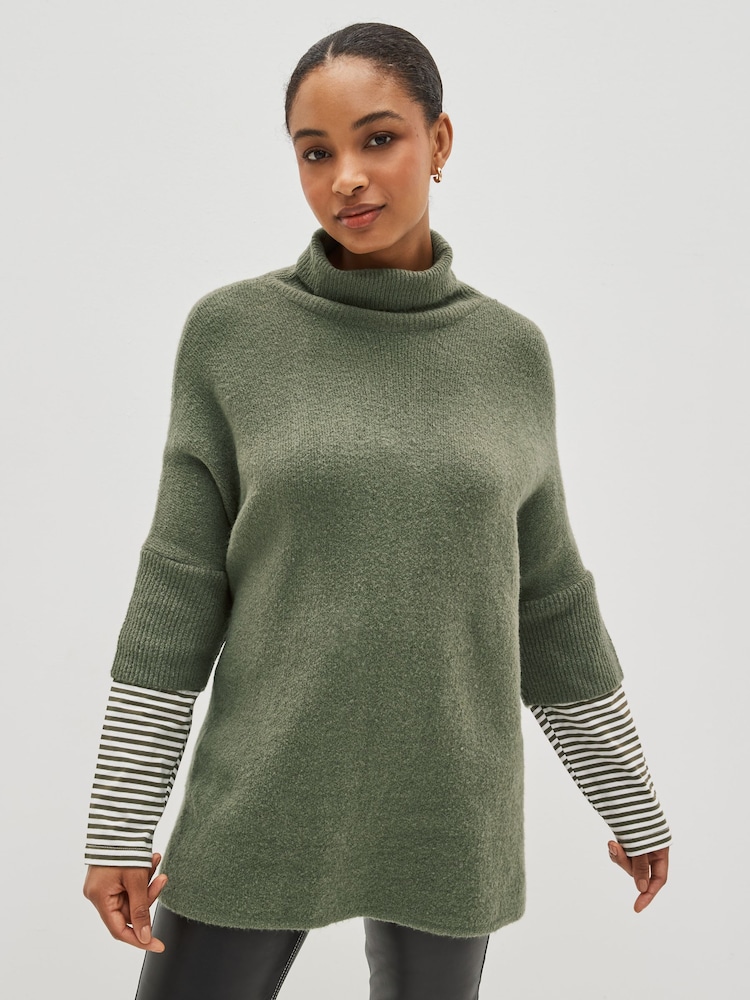 Cachi/Verde - Poncho in maglia con A righe sulle maniche - Immagine 1 di 5