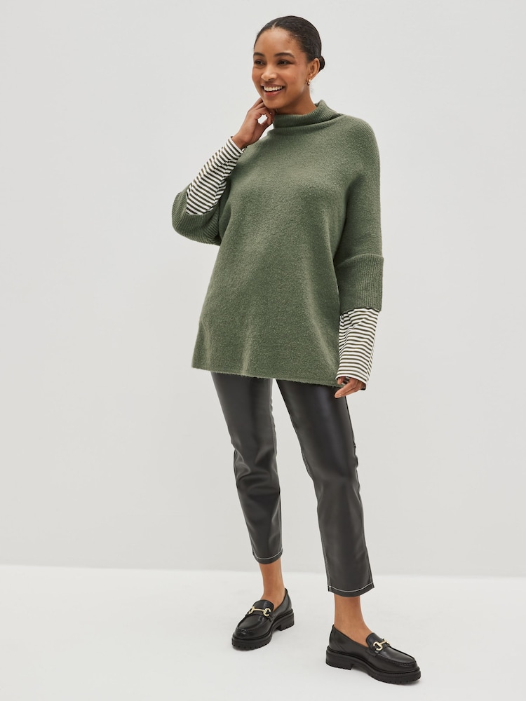 Cachi/Verde - Poncho in maglia con A righe sulle maniche - Immagine 2 di 5