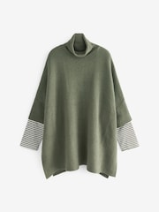 Cachi/Verde - Poncho in maglia con A righe sulle maniche - Immagine 5 di 5