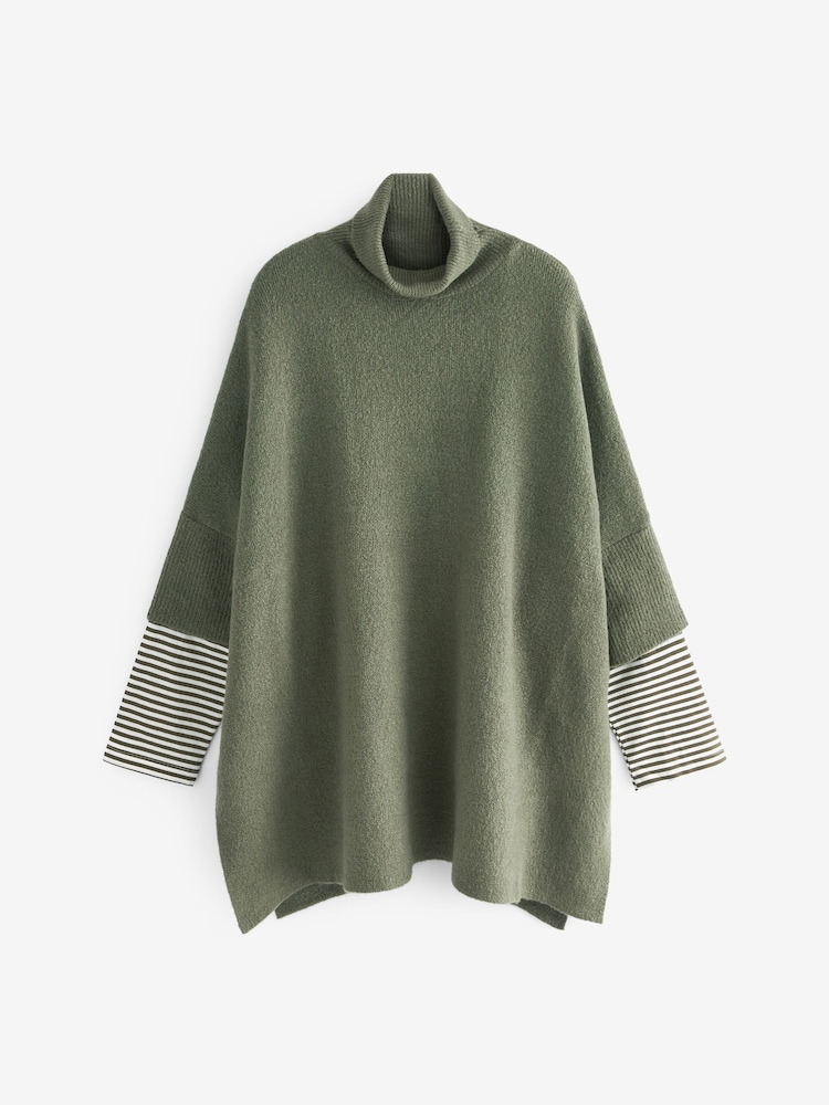 Cachi/Verde - Poncho in maglia con A righe sulle maniche - Immagine 5 di 5